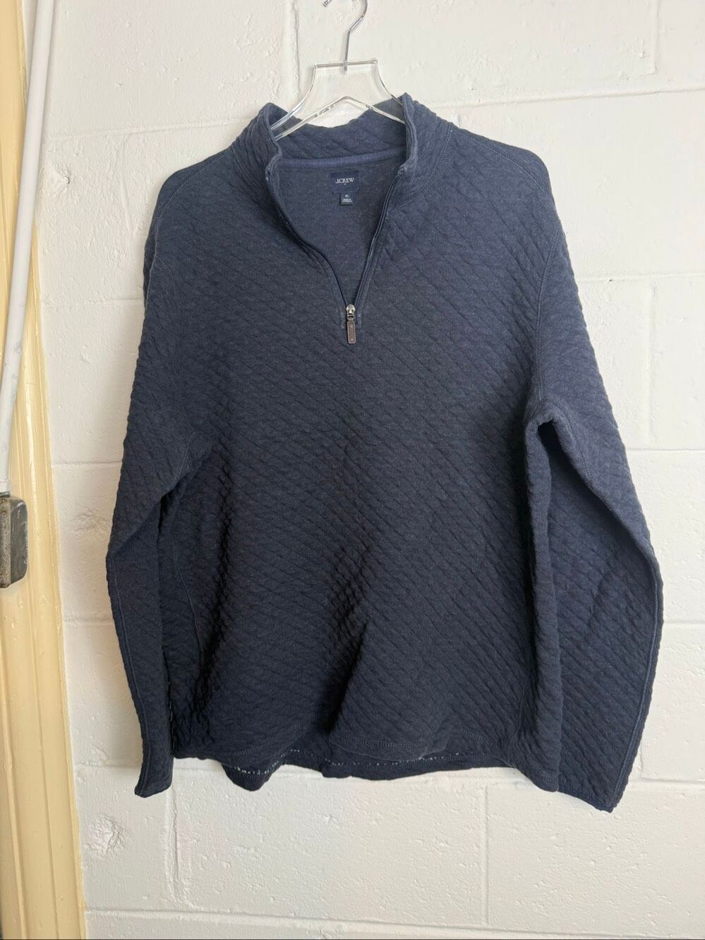 J.Crew Men’s XL 100% Cotton Navy Quilted Quarter Zip Pullover Preppy Classics